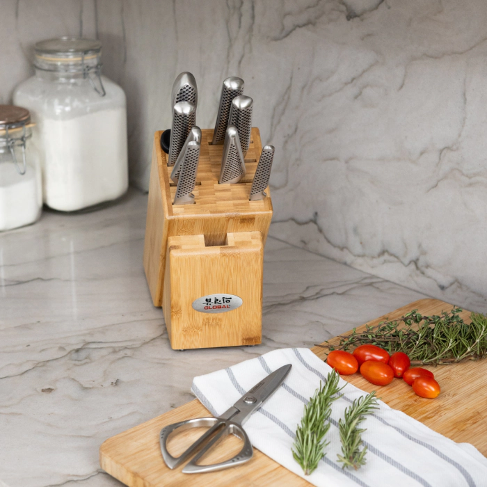 Sharp Japanese 10-Piece Takashi Knife Block Set GLOBAL