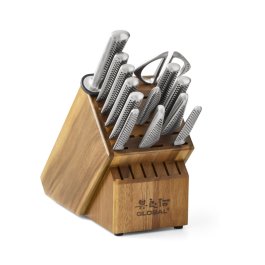 Global Sozo 14-Piece Knife Block Set with Acacia Wood Block